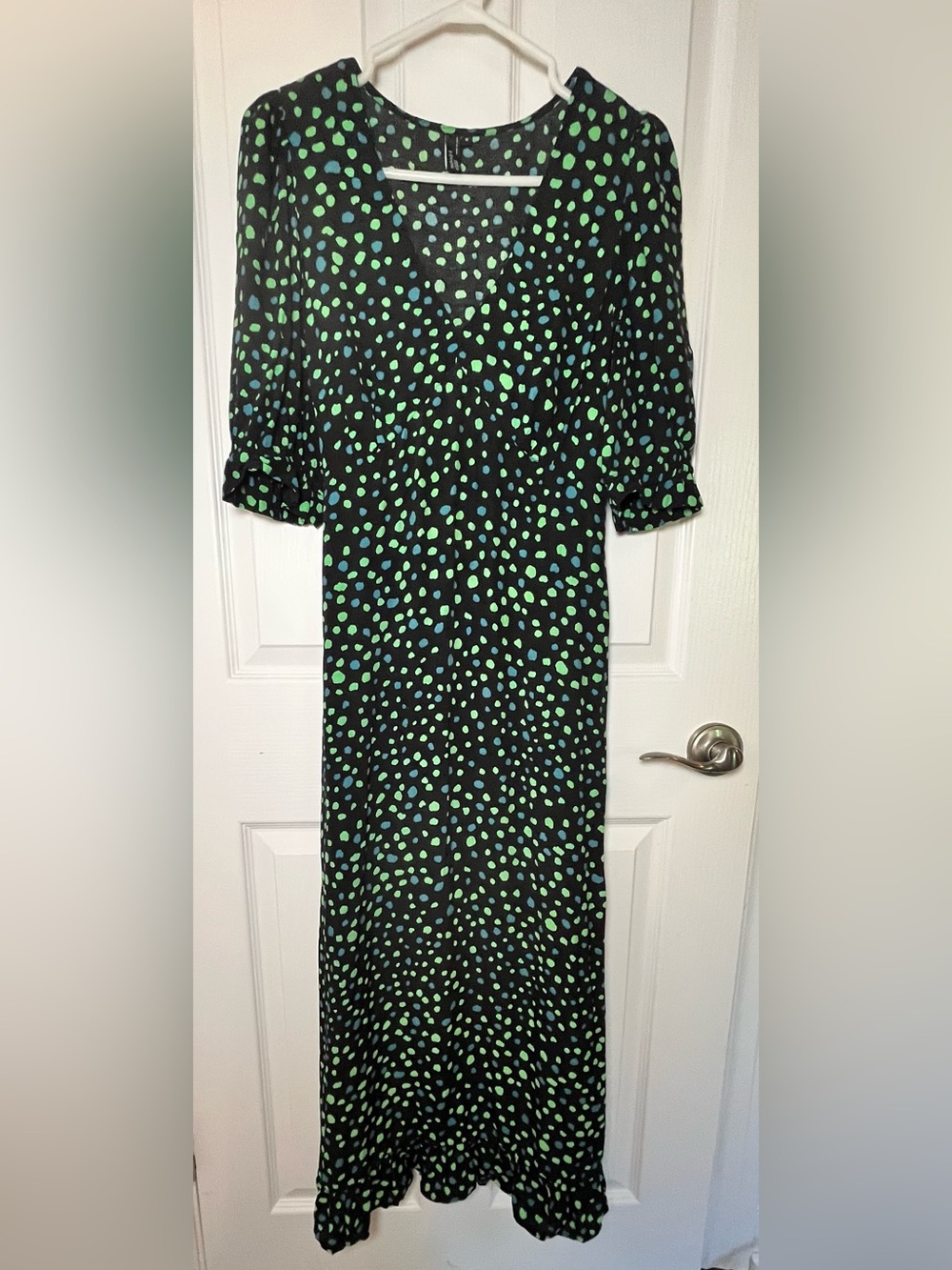 ✨ Nobody’s Child Black Dress with Green & Teal Spot Print ✨